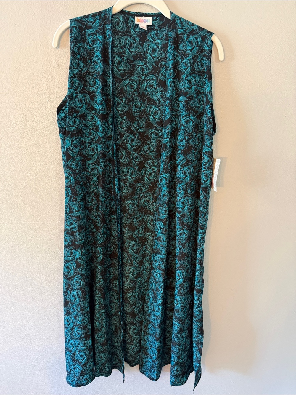 LuLaRoe Teal Rose Print Sleeveless Vest